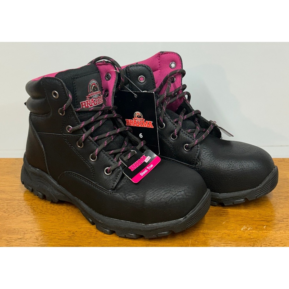 Brahma For Her Steel Toe Work Boots Black Pink Womens 6 NEW